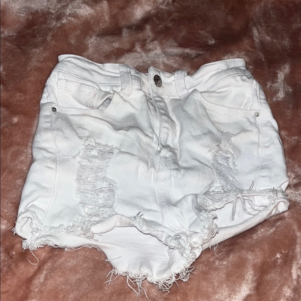 SHEIN White Distressed Jean Shorts High-Waisted